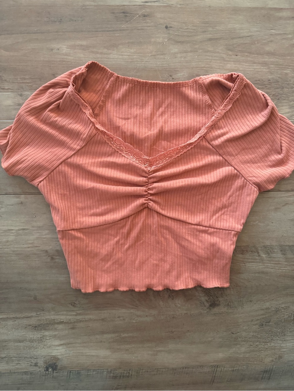 Women's Ribbed Lace-Trim Cropped Top - Coral